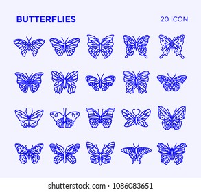 Simple set of butterflies vector line icons