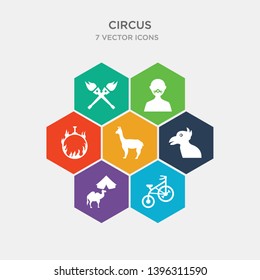 simple set of bycicle, circus camel, circus parrot, circus llama icons, contains such as icons ring, face paints, fire gear and more. 64x64 pixel perfect. infographics vector