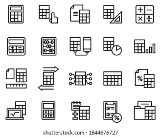 Simple set of calculation icons on white background.