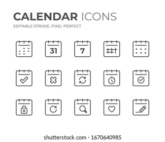 Simple Set of Calendar Date Line Icons. Editable Stroke. Pixel Perfect.