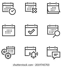 Simple Set of Calendar Related Vector Line Icons. Contains such Icons as Appointment, Date Settings, Working Schedule, and more. Editable Stroke. 4000x4000 Pixel Perfect.