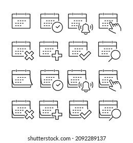 Simple Set of Calender Vector Line Icons. Icons set, checklist work, office and business. Editable Stroke.