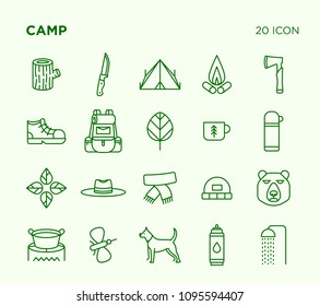 Simple Set of Camp. Vector Line Icons. Editable Stroke. Pixel Perfect.
