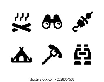 Simple Set of Camping Related Vector Solid Icons. Contains Icons as Grill Food, Tent, Barbecue, Binoculars and more.