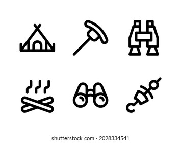 Simple Set of Camping Related Vector Line Icons. Contains Icons as Tent, Barbecue, Binoculars, Grill Food and more.