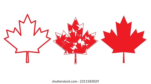 Juego simple vectorial de iconos de día de Canadá, conjunto de iconos de Canadá Vector. Feliz Día de Canadá. 1 de julio. Bandera canadiense. Hoja de arce de Canadá roja sobre fondo blanco. Fiesta nacional canadiense.