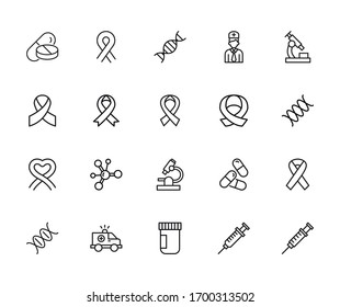 Simple set of cancer icons in trendy line style. Modern vector symbols, isolated on a white background. Linear pictogram pack. Line icons collection for web apps and mobile concept.