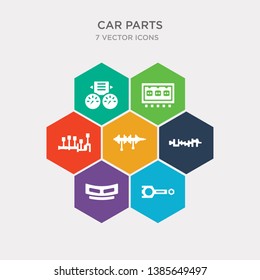 simple set of car connecting rod, car cowl, car crank, crankshaft icons, contains such as icons cylinder, cylinder head, dashboard and more. 64x64 pixel perfect. infographics vector