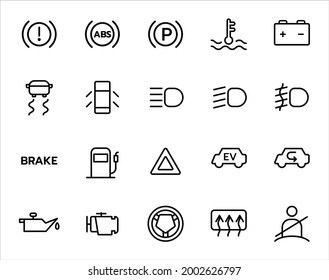 Conjunto simple de vectores de icono del tablero de mandos del coche sobre fondo blanco.