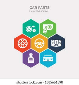 simple set of car headlight, car headrest, car hood, horn icons, contains such as icons hubcap, ignition, indicator and more. 64x64 pixel perfect. infographics vector