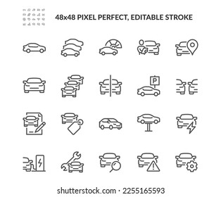Simple Set Car Related Vector Line Icons  Contains such Icons as tech review  stats comparing  dealership   more  Editable Stroke  48x48 Pixel Perfect 