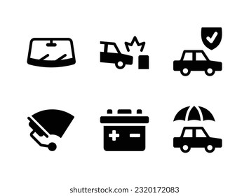 Simple Set of Car Service Related Vector Solid Icons. Contains Icons as Windshield, Incident, Insurance and more.
