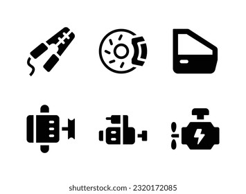 Simple Set of Car Service Related Vector Solid Icons. Contains Icons as Jump Starter, Brake Disc, Door and more.