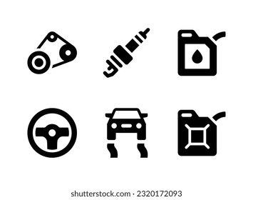 Simple Set of Car Service Related Vector Solid Icons. Contains Icons as Timing Belt, Spark Plug, Jerrycan and more.