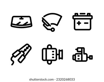 Simple Set of Car Service Related Vector Line Icons. Contains Icons as Windshield, Wipers, Battery and more.