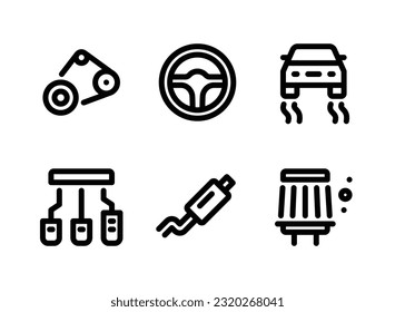 Einfache Set von Vektor Line-Symbolen für den Autodienst. Enthält Symbole wie Timing Belt, Lenkrad, Traktionssteuerung und mehr.