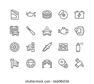 Simple Set of Car Service Related Vector Line Icons. 
Contains such Icons as Oil, Filter, Steering Wheel, Check List and more.
Editable Stroke. 48x48 Pixel Perfect.