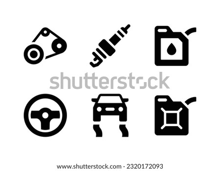 Simple Set of Car Service Related Vector Solid Icons. Contains Icons as Timing Belt, Spark Plug, Jerrycan and more.