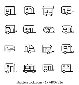 Simple set of caravan icons in trendy line style. Modern vector symbols, isolated on a white background. Linear pictogram pack. Line icons collection for web apps and mobile concept.