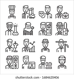 Conjunto simple de iconos de línea de vectores relacionados con la carrera