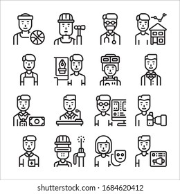Conjunto simple de iconos de línea de vectores relacionados con la carrera