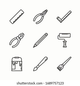 Iconos de línea vectorial de herramientas de carpintería simple