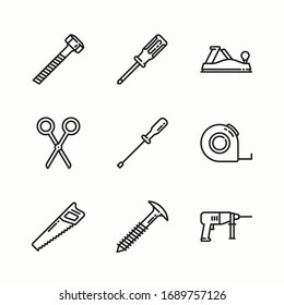 Iconos de línea vectorial de herramientas de carpintería simple