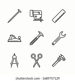 Iconos de línea vectorial de herramientas de carpintería simple