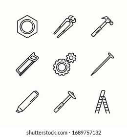 Iconos de línea vectorial de herramientas de carpintería simple