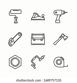 Iconos de línea vectorial de herramientas de carpintería simple