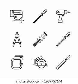 Iconos de línea vectorial de herramientas de carpintería simple