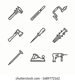 Iconos de línea vectorial de herramientas de carpintería simple