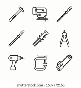 Iconos de línea vectorial de herramientas de carpintería simple