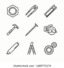 Iconos de línea vectorial de herramientas de carpintería simple