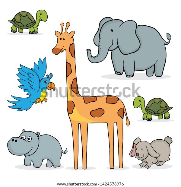 Simple Set Cartoon Animals Cartoon Cute Stock Vector Royalty Free