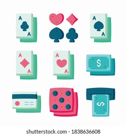 Sencillo juego de iconos de color de los vectores del Casino. Color con trazo editable