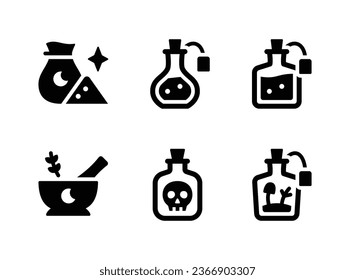 Simple Set of Celestial and Witchcraft Related Vector Solid Icons. Contains Icons as Magic Dust, Potion Bottle, Bowl and more.