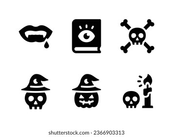 Simple Set of Celestial and Witchcraft Related Vector Solid Icons. Contains Icons as Vampire Lips, Magic Book, Skull Bones and more.