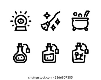 Einfache Sammlung von Symbolen der Himmelswelt und der Hexerei. Enthält Icons wie Crystal Ball, Broomstick, Cauldron und mehr.
