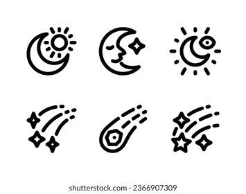 Simple Set of Celestial and Witchcraft Related Vector Line Icons. Contains Icons as Sun, Crescent Moon, Stars and more.