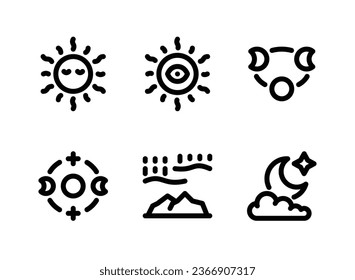 Simple Set of Celestial and Witchcraft Related Vector Line Icons. Contains Icons as Mystical Sun, Sunlight, Moon Phases and more.