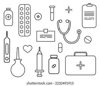 Conjunto simple de iconos de línea de vectores relacionados con la química