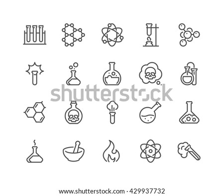 Simple Set of Chemical Related Vector Line Icons. 
Contains such Icons as Atom, Flask, Experiment, Research, Laboratory and more. 
Editable Stroke. 48x48 Pixel Perfect. 
