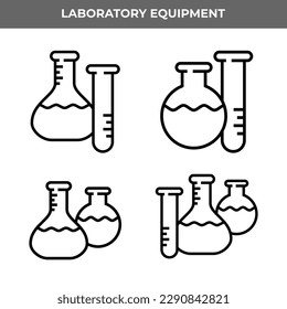 Simple set of Chemical tube vector line icons. Graphical symbols representing various types of laboratory test tubes and flasks used in chemistry experiments.