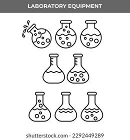 Simple set of Chemical tube vector line icons. Graphical symbols representing various types of laboratory test tubes and flasks used in chemistry experiments.
