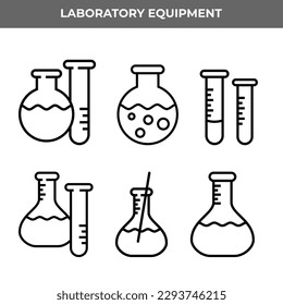 Simple set of Chemical tube vector line icons. Graphical symbols representing various types of laboratory test tubes and flasks used in chemistry experiments.