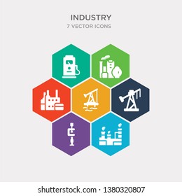 simple set of chemicals, clamp, derrick, drilling icons, contains such as icons factory building, fuel, fuel station and more. 64x64 pixel perfect. infographics vector