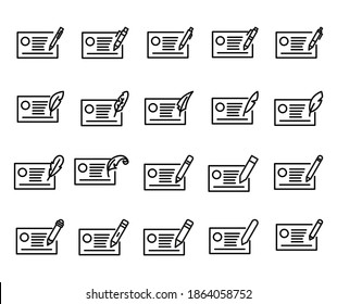 Simple set of cheque icons in trendy line style. Modern vector symbols, isolated on a white background. Linear pictogram pack. Line icons collection for web apps and mobile concept.