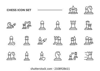 simple set of Chess vector icons with editable line styles covering king, queen, knight and other. isolated on white background. 