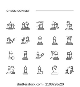 simple set of Chess vector icons with editable line styles covering king, queen, knight and other. isolated on white background. 